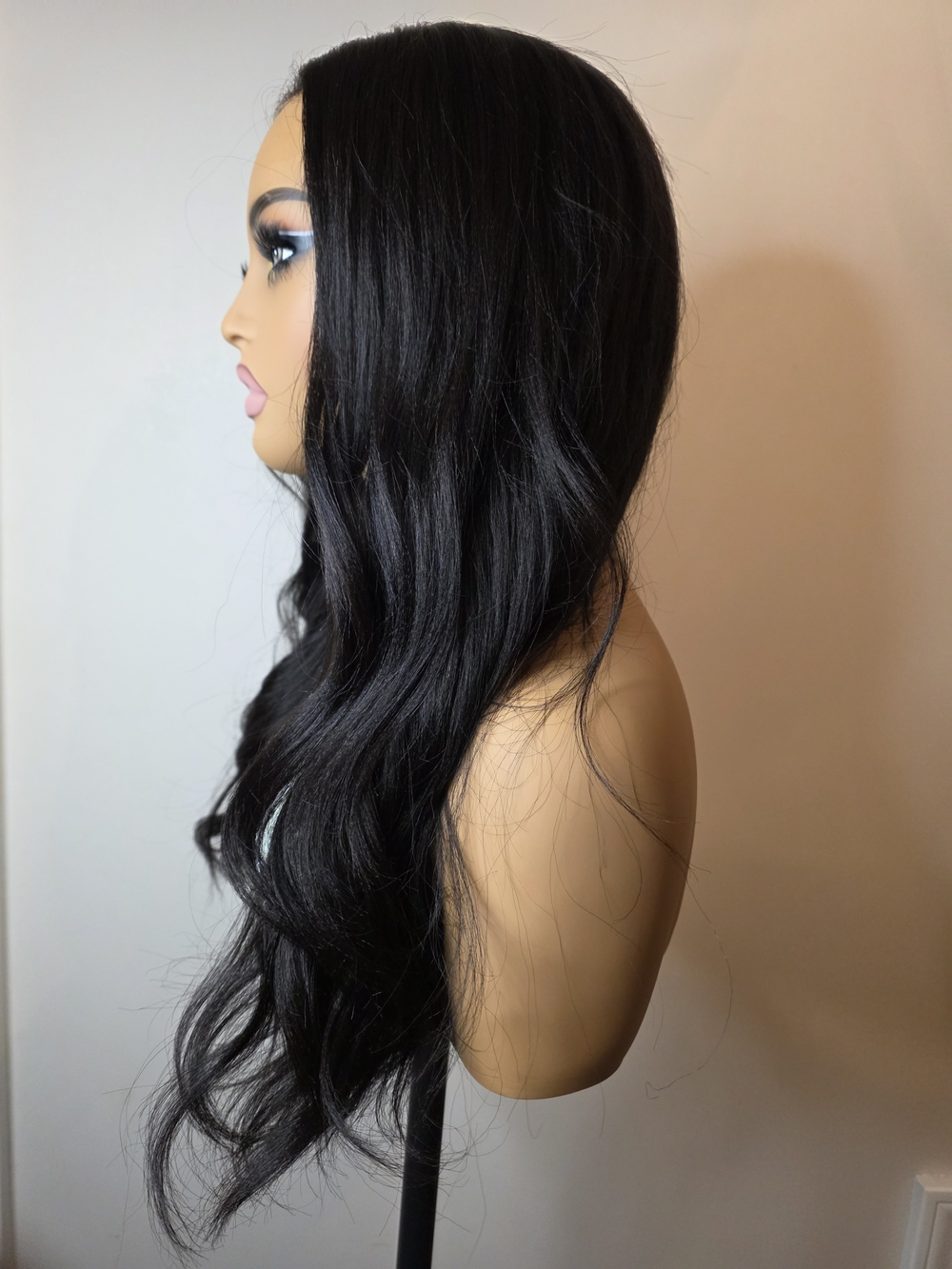 PREMIUM Natural Black Body Wave Yaki Straight With Newborn Hairline Human Hair - Picture 2 of 7